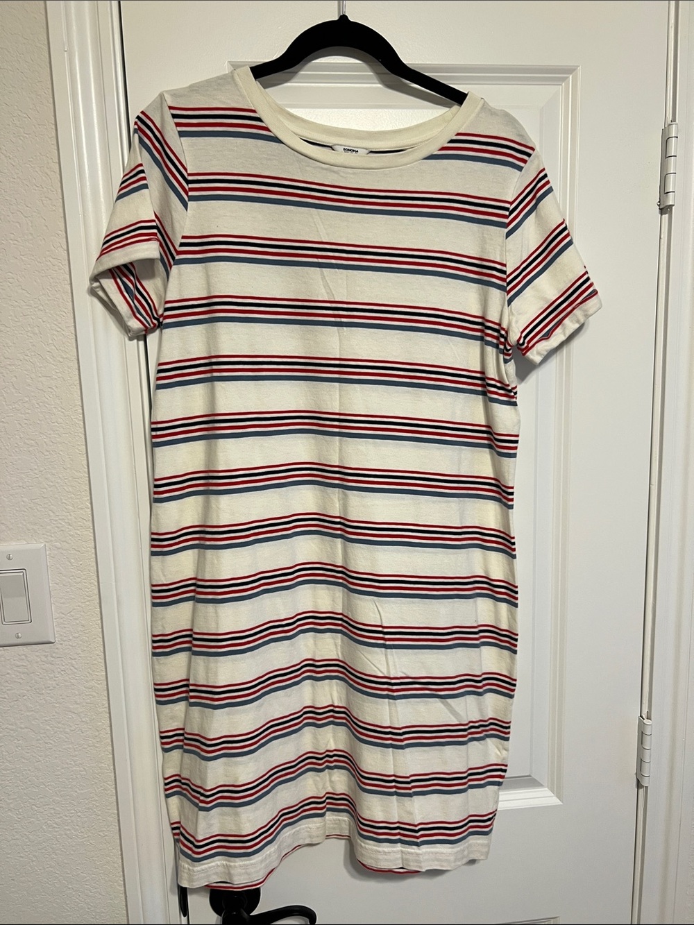 Sonoma Cream Tee with Red, Navy & Light Blue Stripes